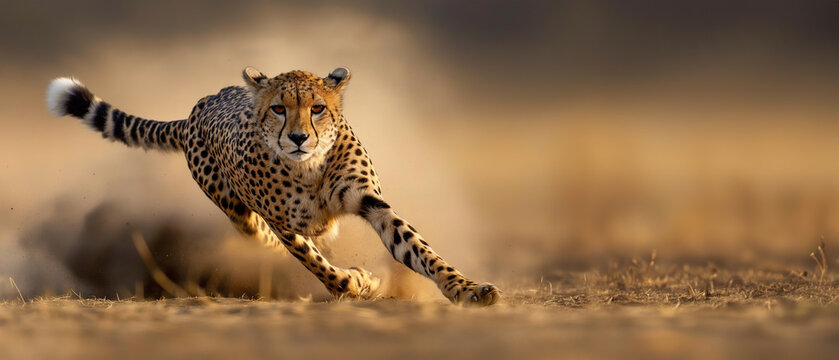 Cheetah sprinting across the savanna